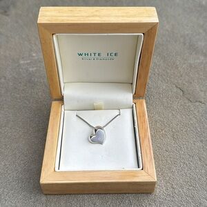WHITE ICE STERLING SILVER HEART WITH DIAMOND PENDANT NECKLACE WITH BOX